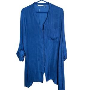 Soft Surroundings Women's Medium Blue Polka Dot Blouse Tunic Button Front